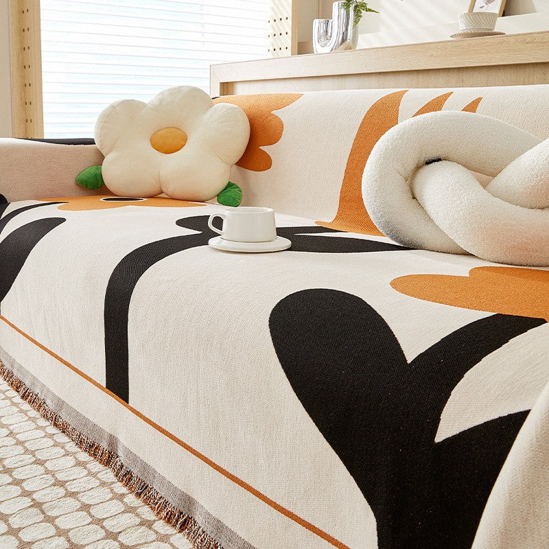Anti-Scratch Couch Cover - Premium Chenille with Floral Pattern Orange Clover