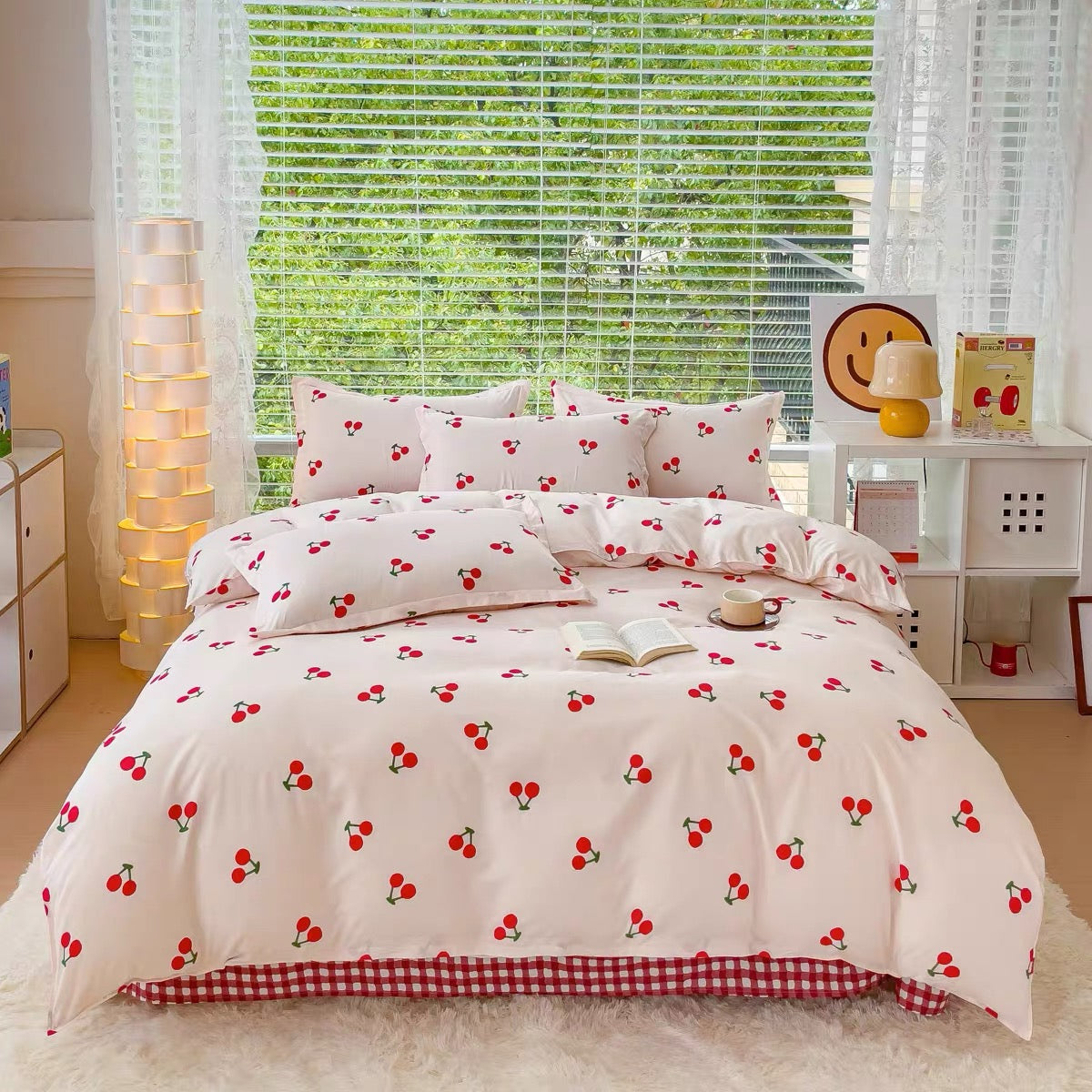 Red Cherry Plaid Bedding Set
