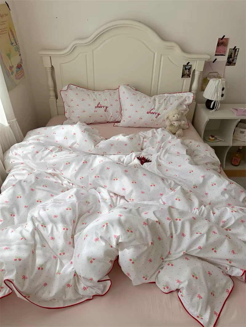 Coquette Cherry Embroidered Bedding Set