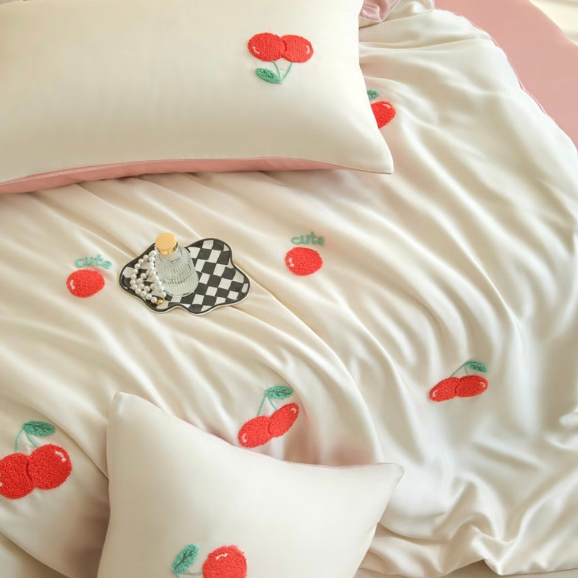 Embroidered Cherry Duvet Cover Set