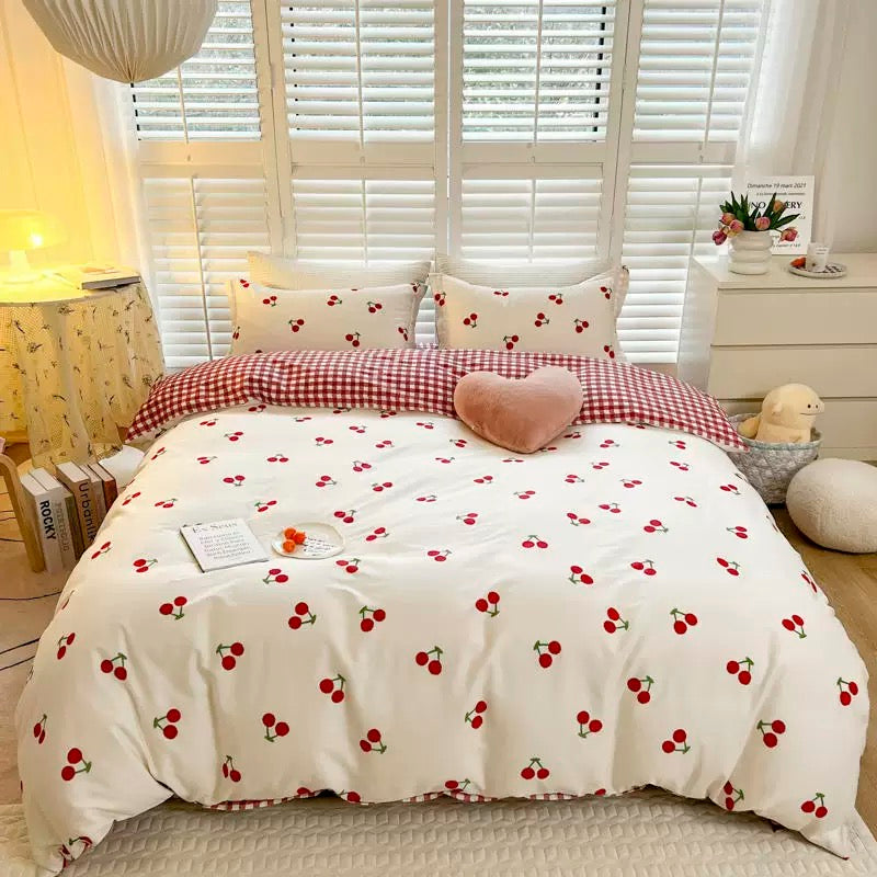 Red Cherry Plaid Bedding Set