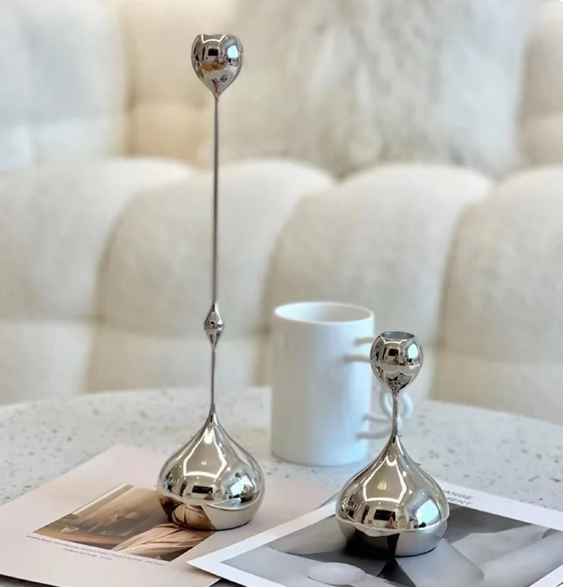 Chrome Drop Dining Candle Holder Set