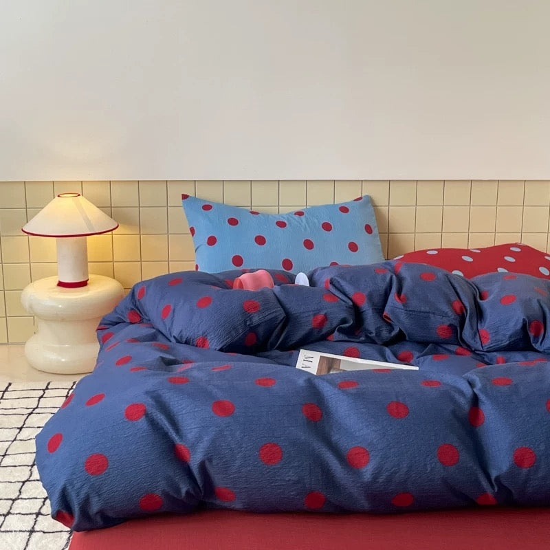 Navy Blue Polka Dot Bedding Set