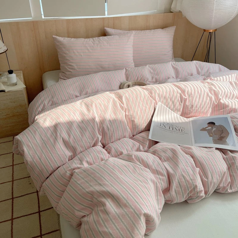 Preppy Pink Striped Duvet Cover Set