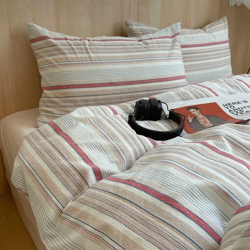 Vintage Cream Striped Duvet Cover Set