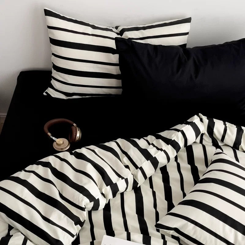 Monochrome Striped Duvet Cover Set
