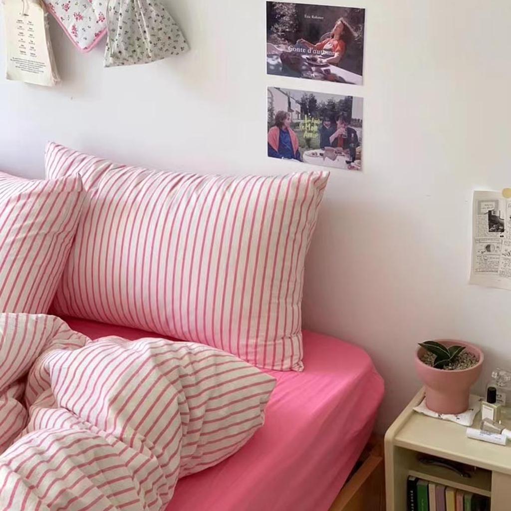 Coastal Stripes Bedding Set - Blue Pink