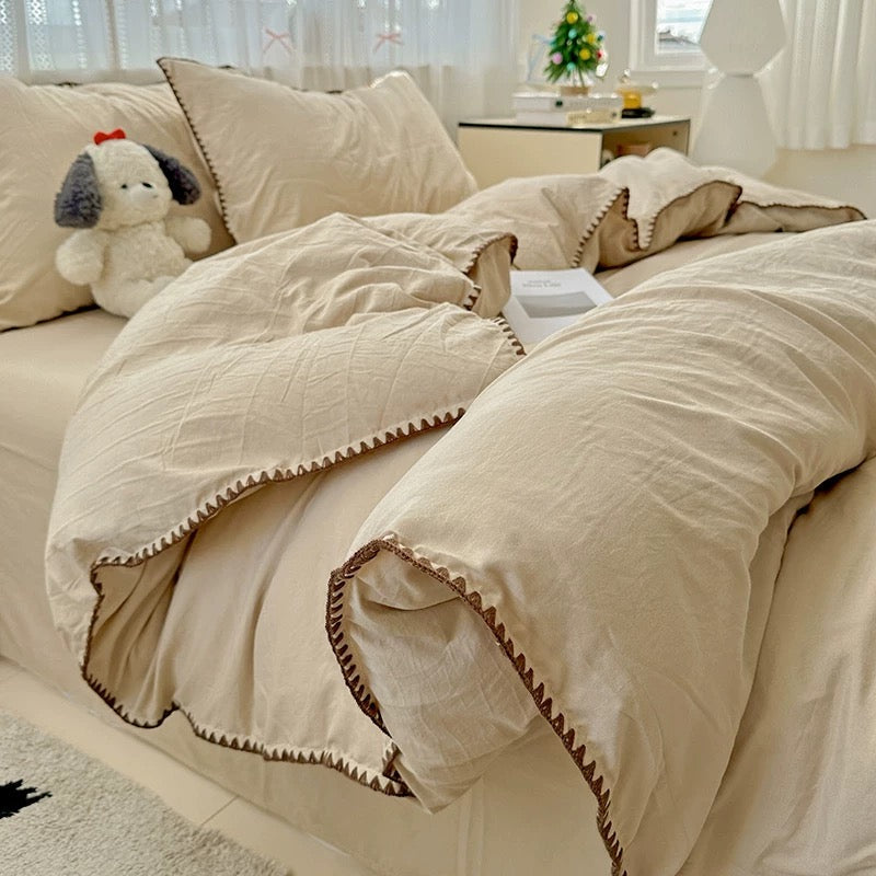 Cool Blue Stitched Edge Bedding Set