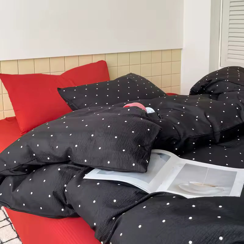 Preppy Polka Dot Duvet Cover Set Black