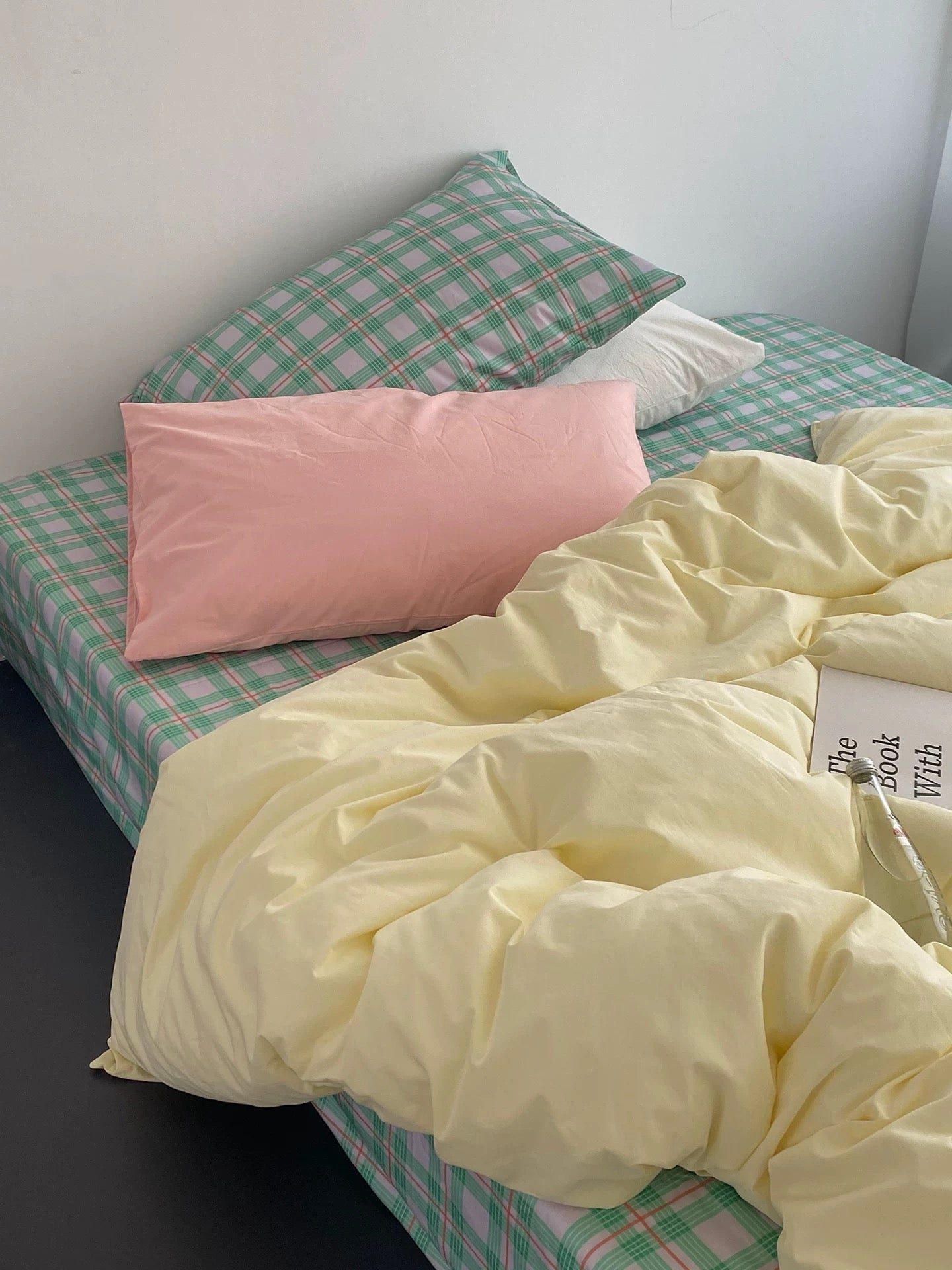 Pink & Mint Green Plaid Duvet Cover Set