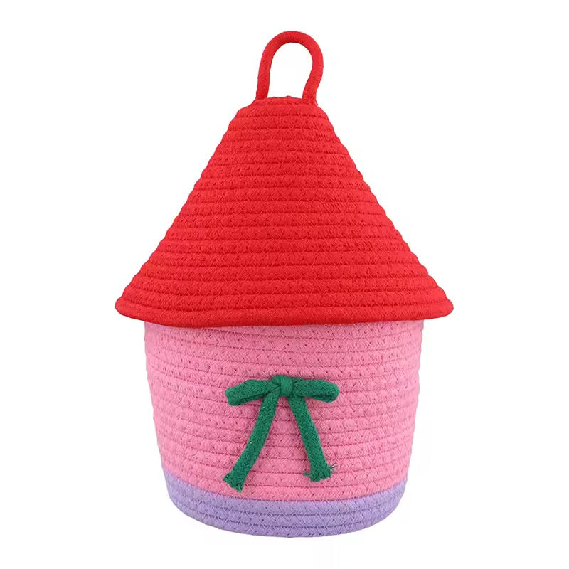 Kawaii House-Shaped Storage Basket Pink
