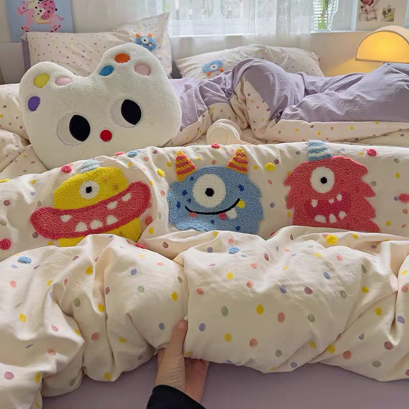 Cartoon Monster Embroidery Bedding Set