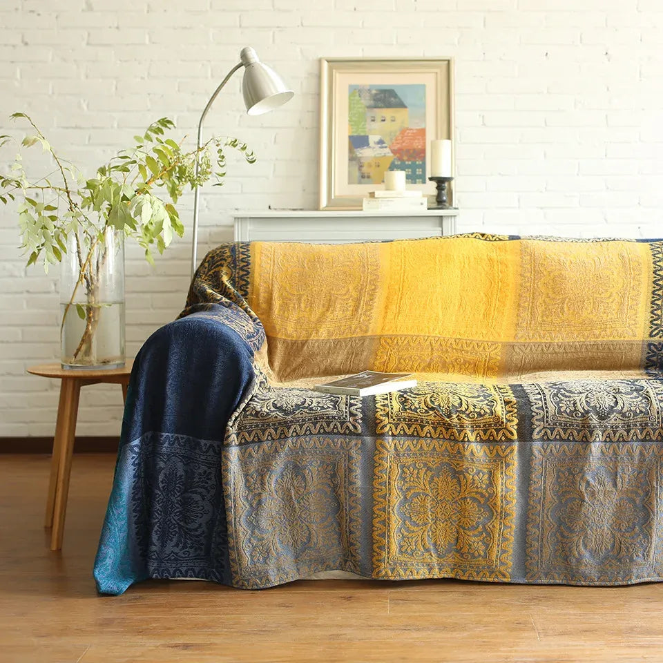 Decorative Sofa Cover with Tassels Blue