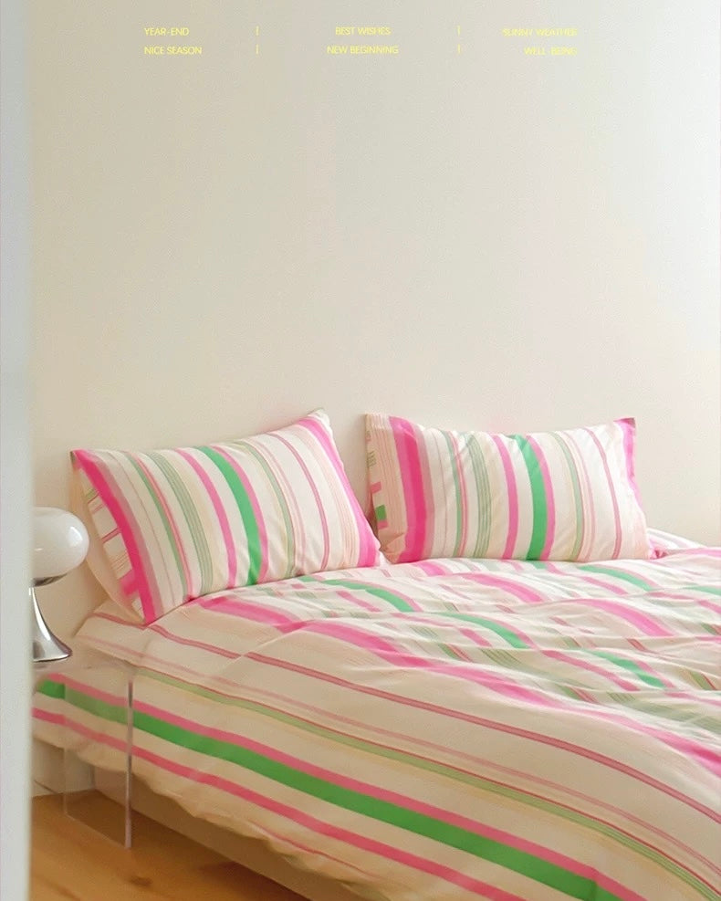 Pastel Rainbow Striped Cotton Duvet Cover Set