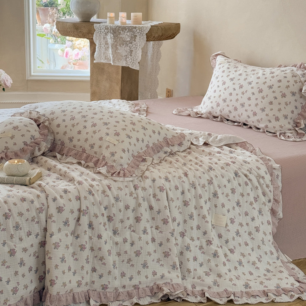 Blush Floral Cotton Comforter – Ruffles & Lace Trim