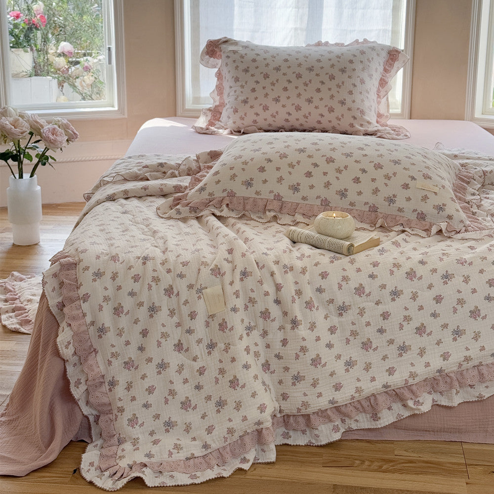 Blush Floral Cotton Comforter – Ruffles & Lace Trim