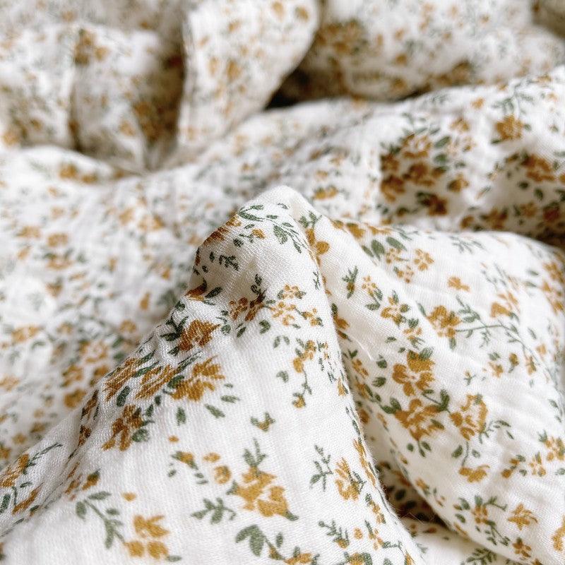 Mustard Floral Kids Comforter – Cotton Muslin with Lace Trim
