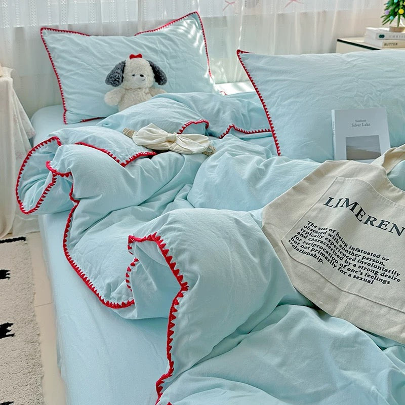 Cool Blue Stitched Edge Bedding Set