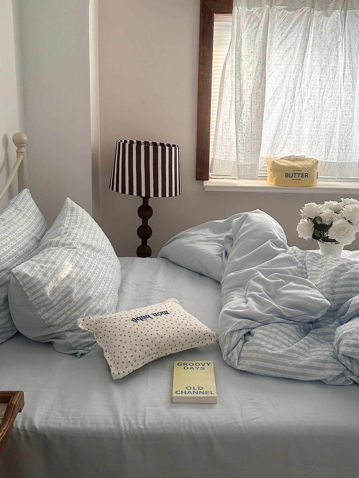 Blue Textured Stripe Duvet Cover Set
