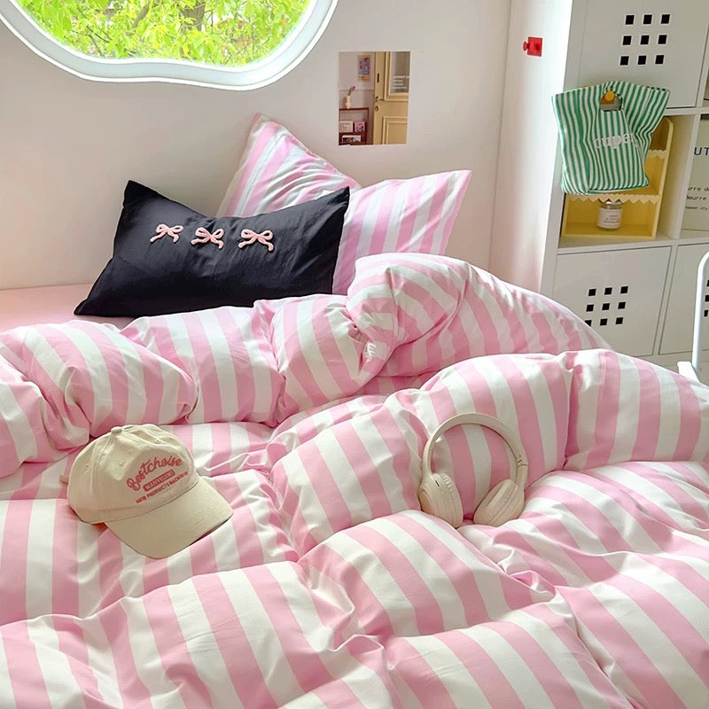 Black Striped Cotton Bedding Set
