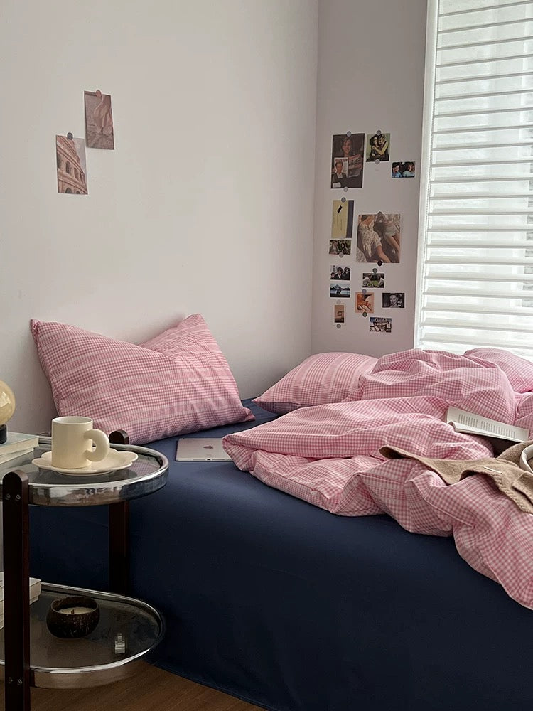 Pink Gingham Aesthetic Duvet Cover Set