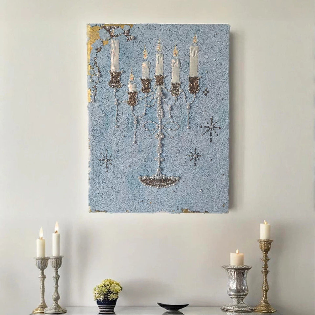 Blue Candle Canvas Wall Art
