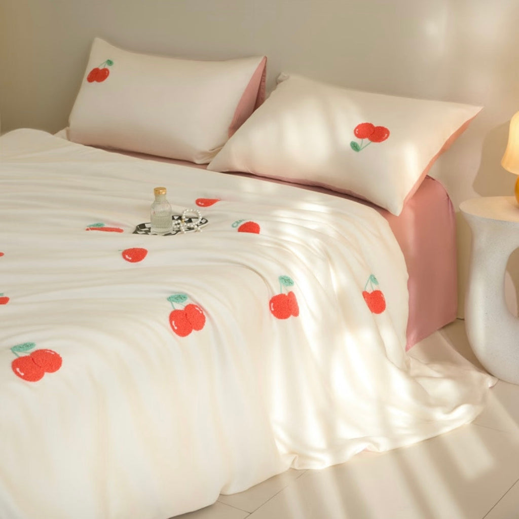 Embroidered Cherry Duvet Cover Set