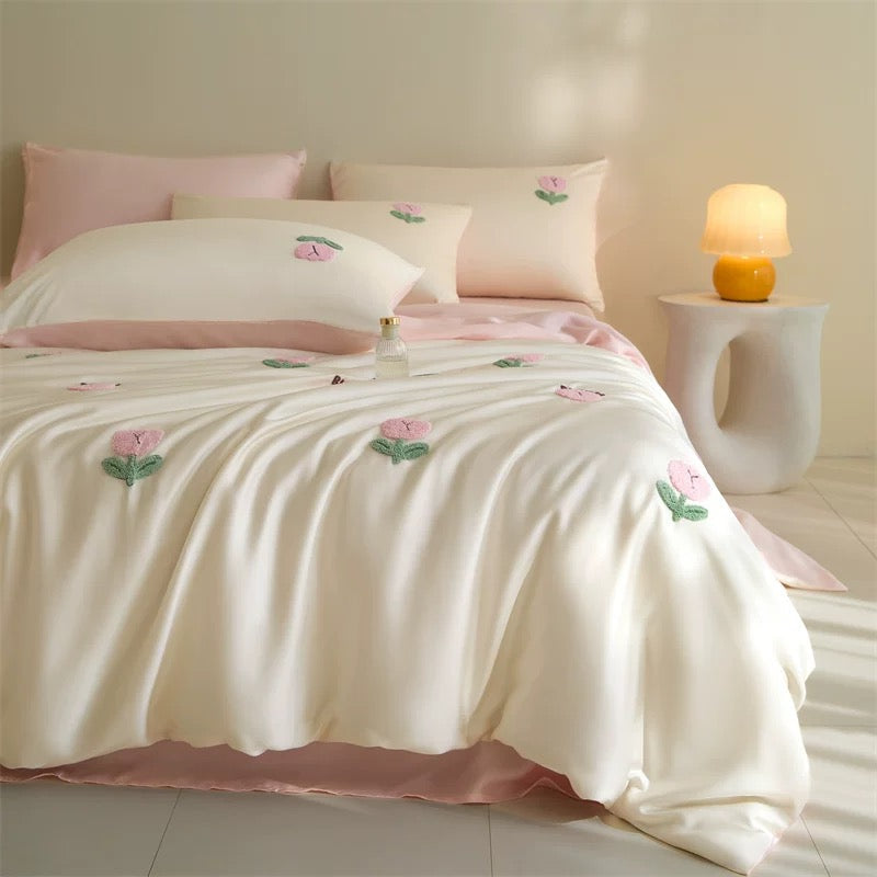 Embroidered Tulip Duvet Cover Set
