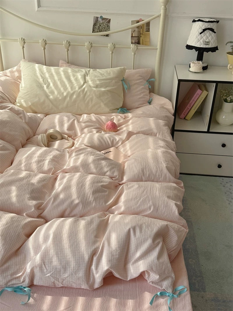 Pastel Pink Gingham Duvet Cover Set