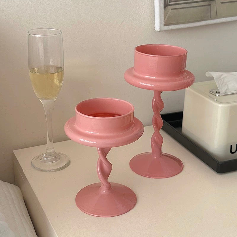Pink Twisted Glass Candle Holder