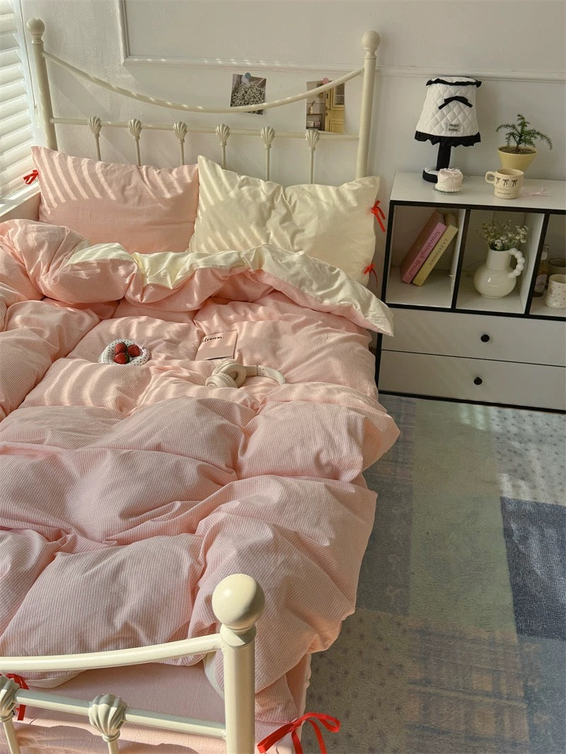 Blush Pink Striped Duvet Cover Set
