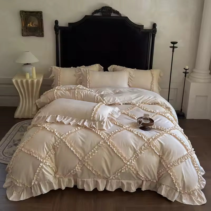 French Princess Ruffle Bedding Set Cream