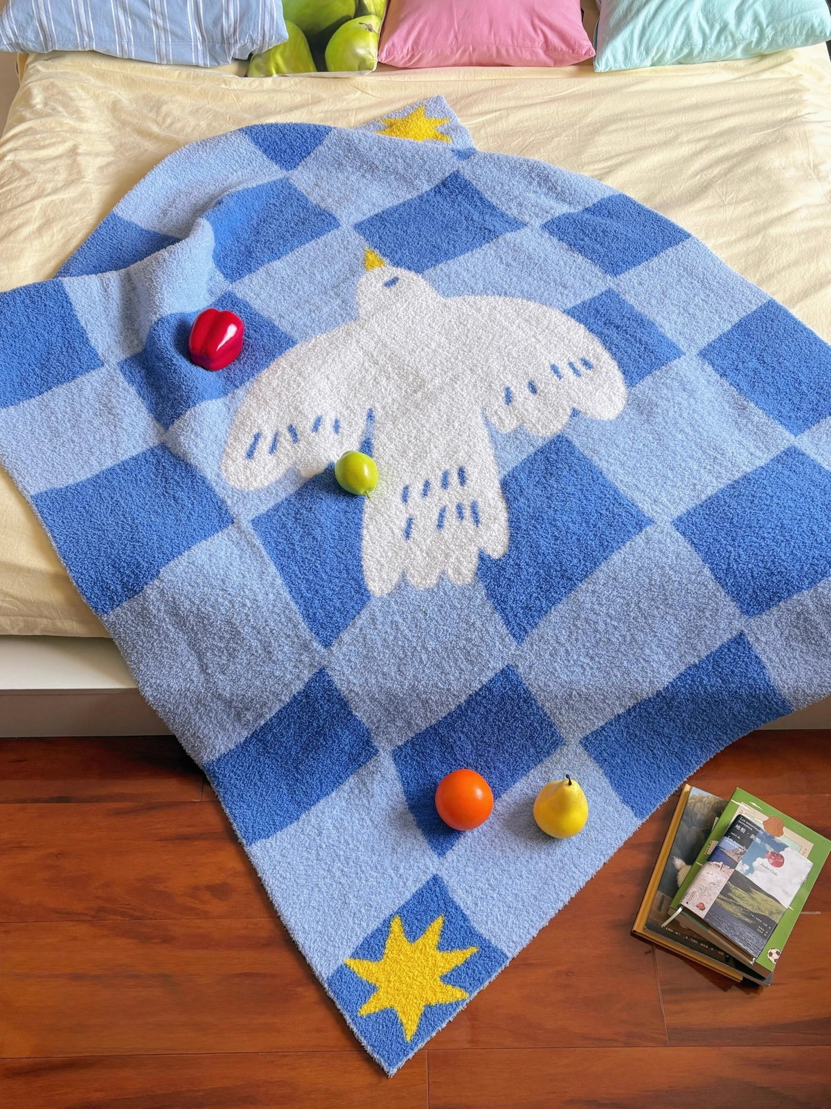 Blue Checkered Dove Throw Blanket