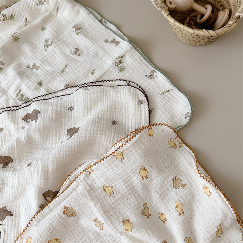 Cotton Muslin Baby Blanket Set – Animal Print Collection