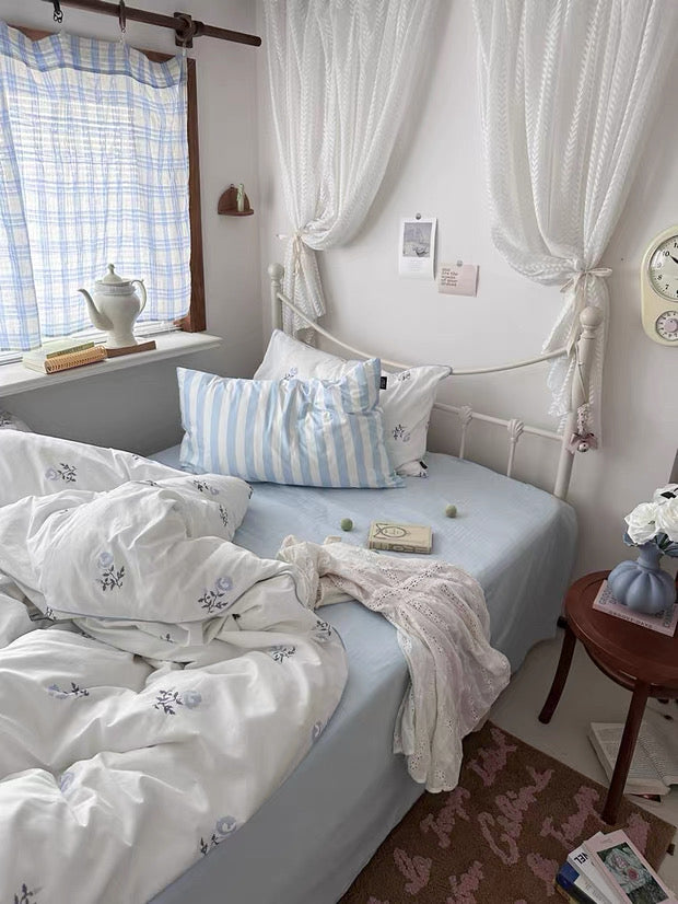 White Floral Cotton Duvet Cover Set