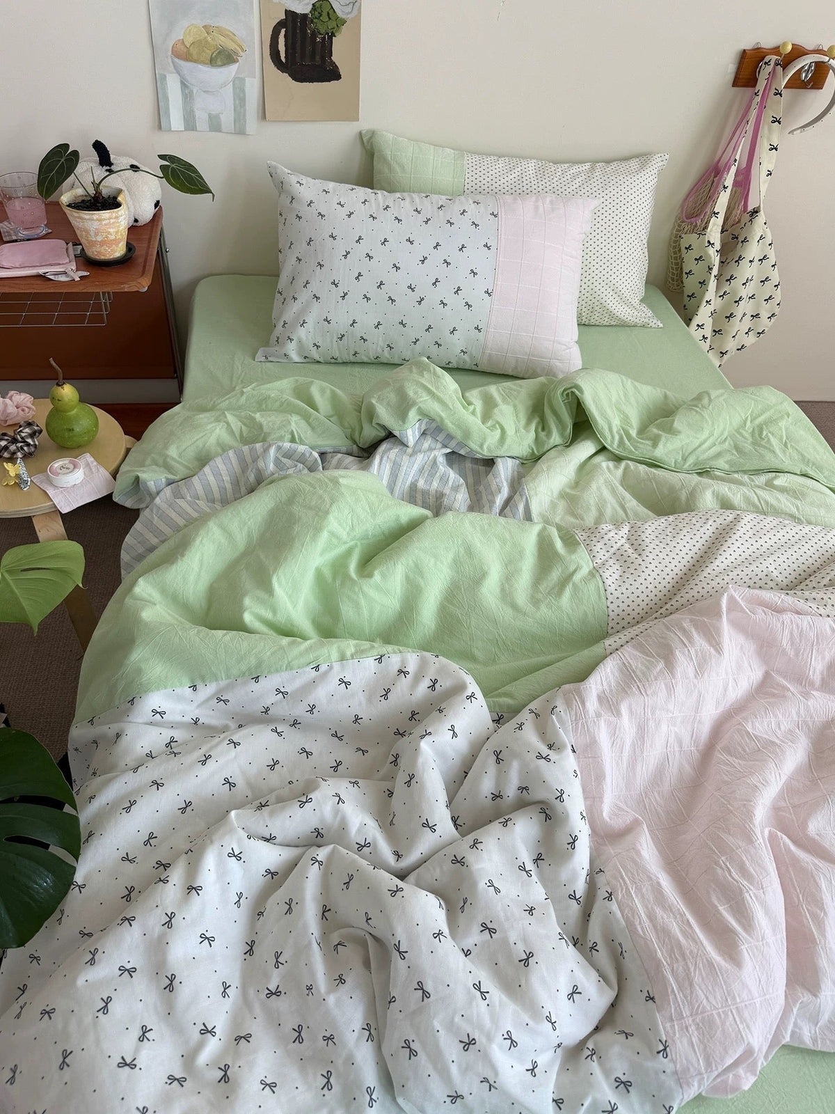 Mint Green Bow Duvet Cover Set