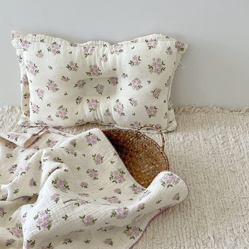 Purple Floral Muslin Baby Blanket – Reversible Cotton Gauze