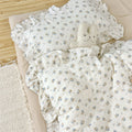 Cotton Gauze Duvet Cover Set – Blue Rose with Soft Ruffles
