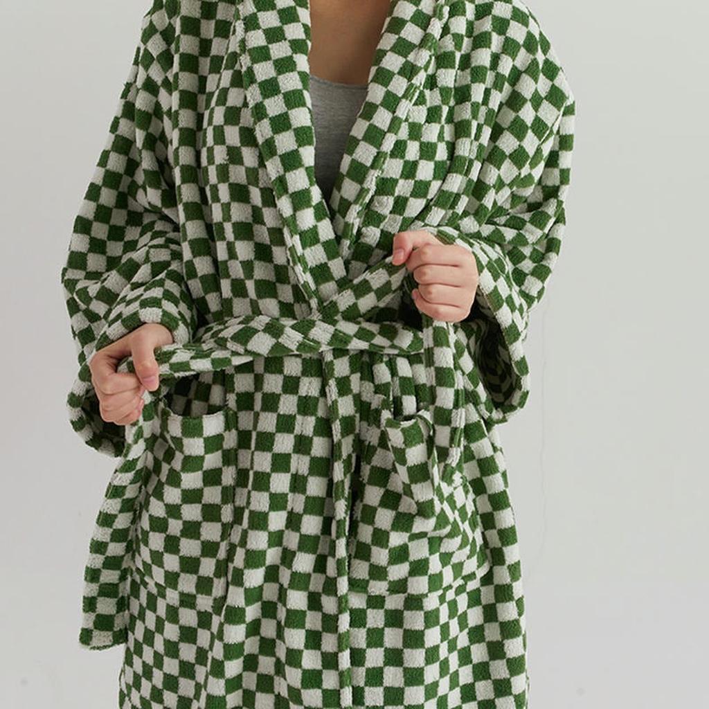 Cotton Gingham Bathrobe - 5 Colors Green