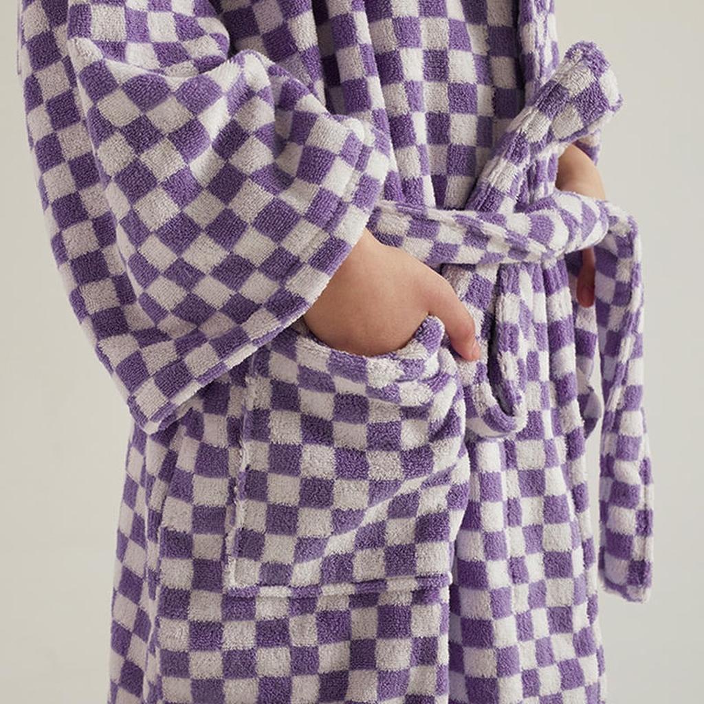 Cotton Gingham Bathrobe - 5 Colors Purple