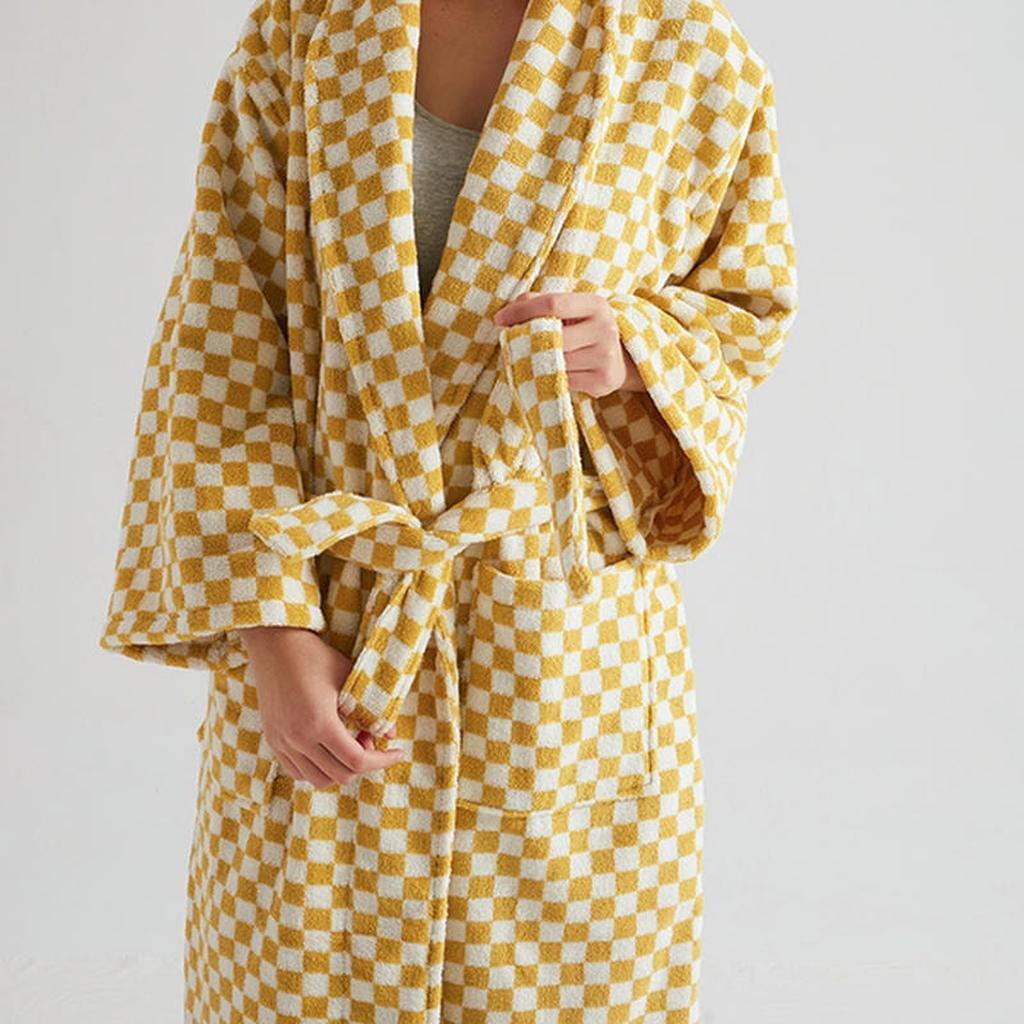 Cotton Gingham Bathrobe - 5 Colors Yellow