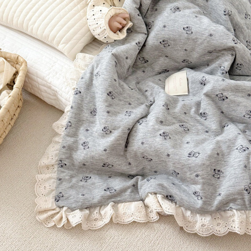 Grey Bear Baby Comforter – Cotton Jersey with Lace Trim