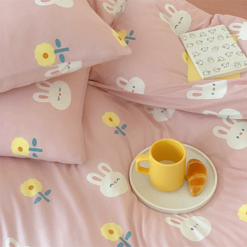 Cotton Jersey Bunny Duvet Cover Set – Pink Soft Kids Bedding