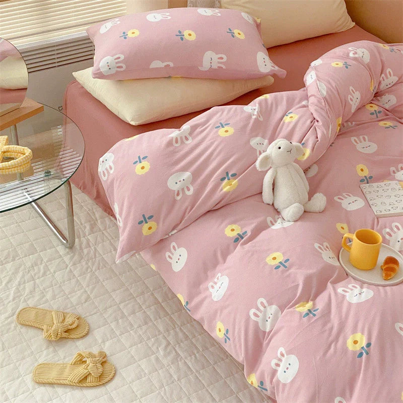 Cotton Jersey Bunny Duvet Cover Set – Pink Soft Kids Bedding