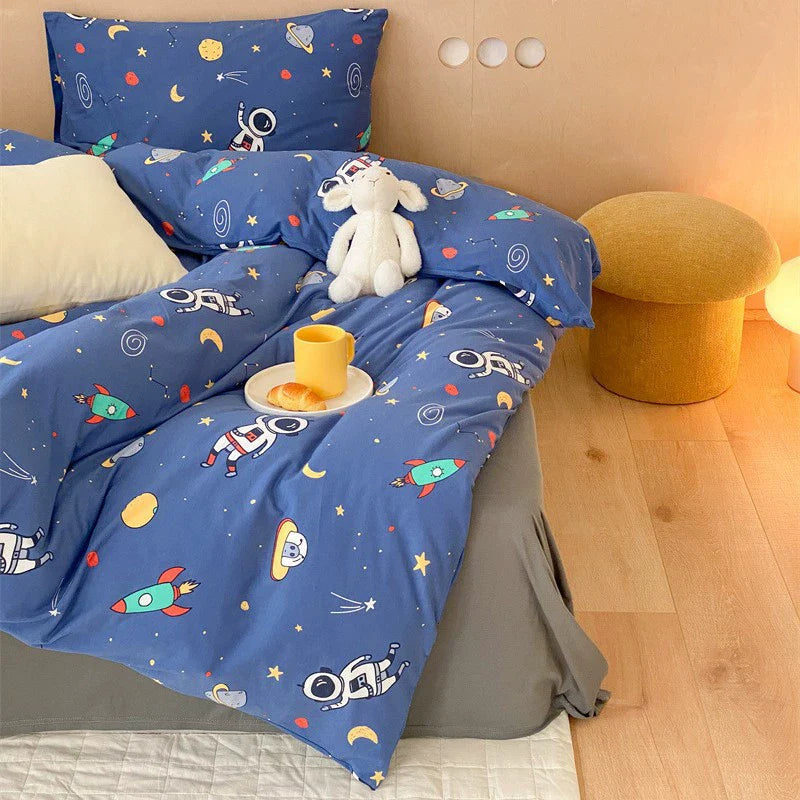 Cotton Jersey Space Duvet Cover – Blue Astronaut Bedding