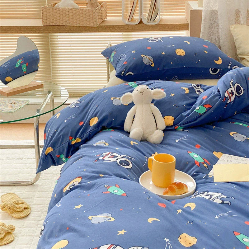 Cotton Jersey Space Duvet Cover – Blue Astronaut Bedding
