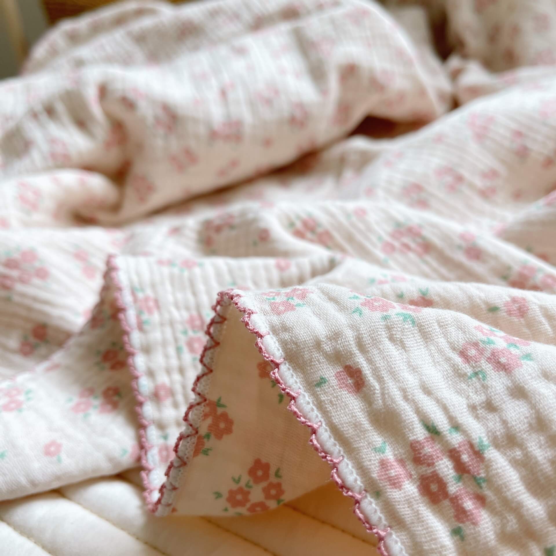 Vintage Floral Muslin Baby Blanket – Carmine Pink, 47" x 51"