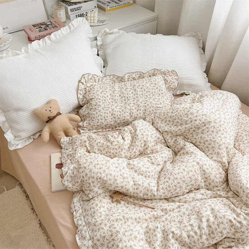 Vintage Ruffle Duvet Cover Set – Camellia Floral Muslin