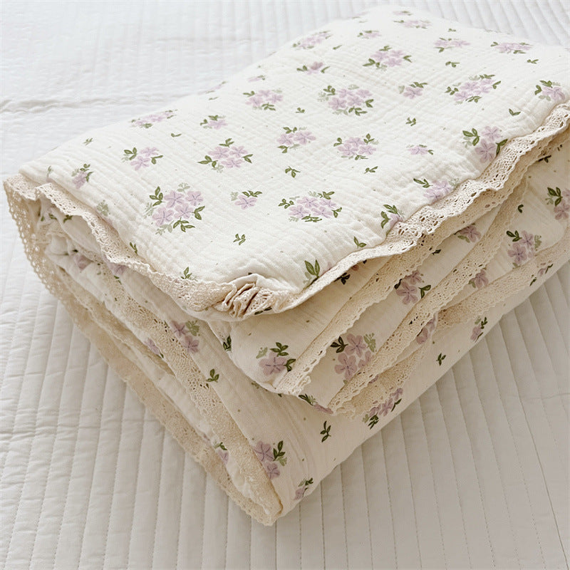 Lavender Floral Kids Comforter – Cotton Muslin with Lace Trim
