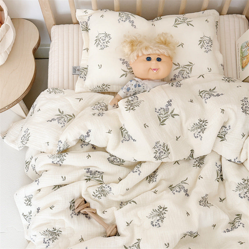 Botanical Vine Toddler Comforter – Cotton Muslin with Lace Trim
